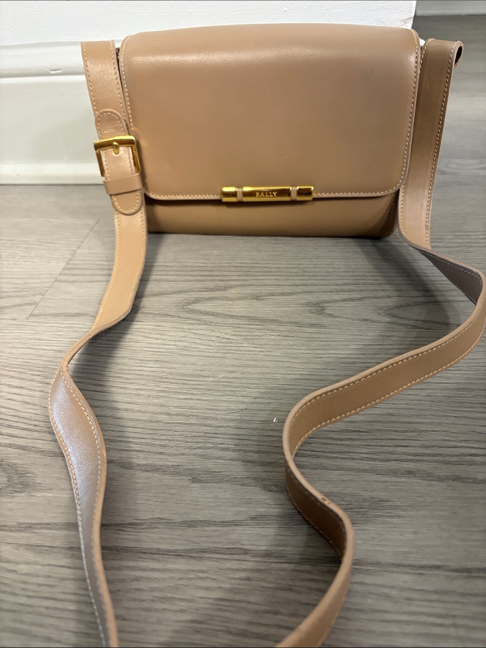 Bally Beige Leather Crossbody with Gold Accent